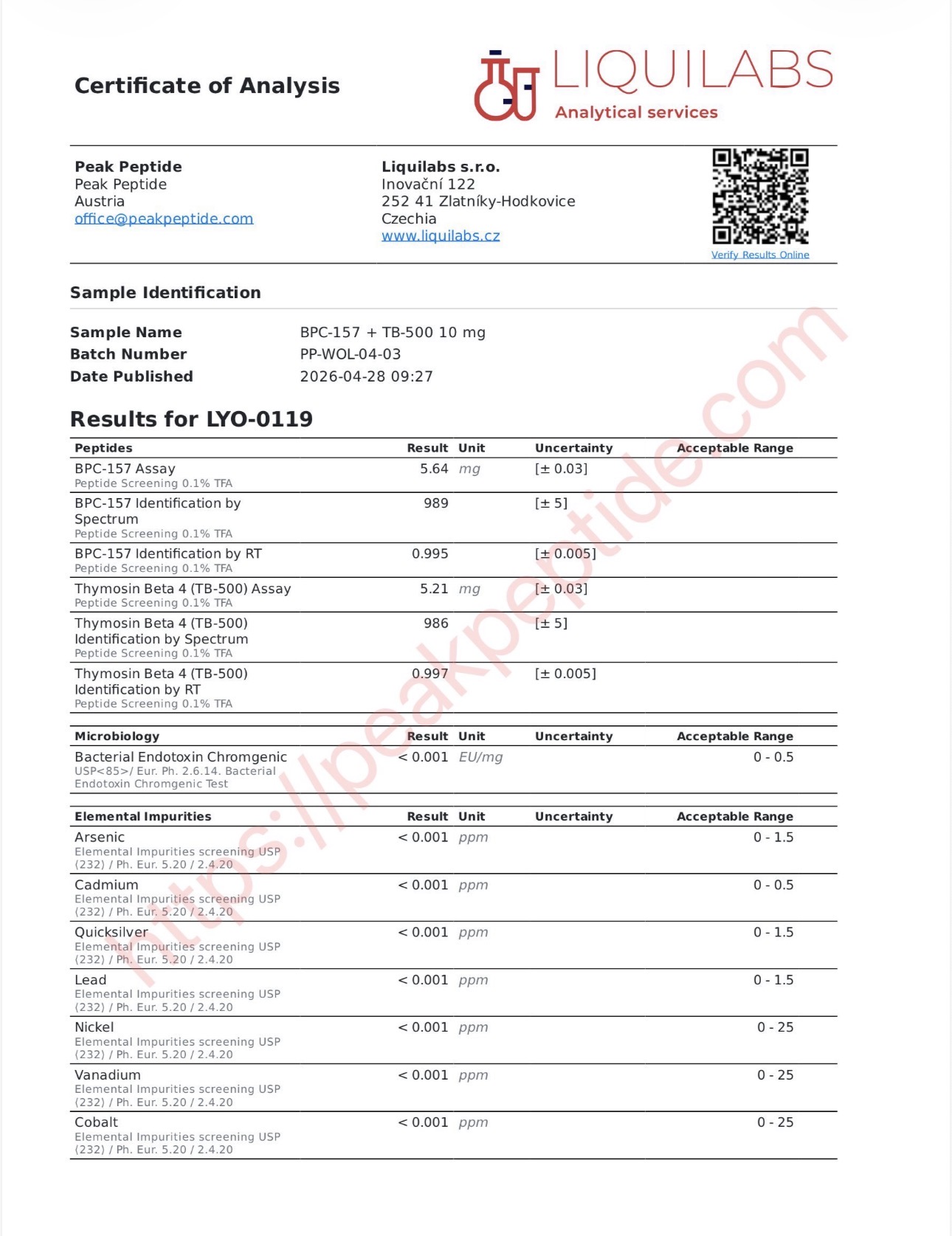bpc-157 tb-500 certificate of analysis BPC-157/TB-500 Blend BPC-157 TB-500 Blend: Evidence, Safety